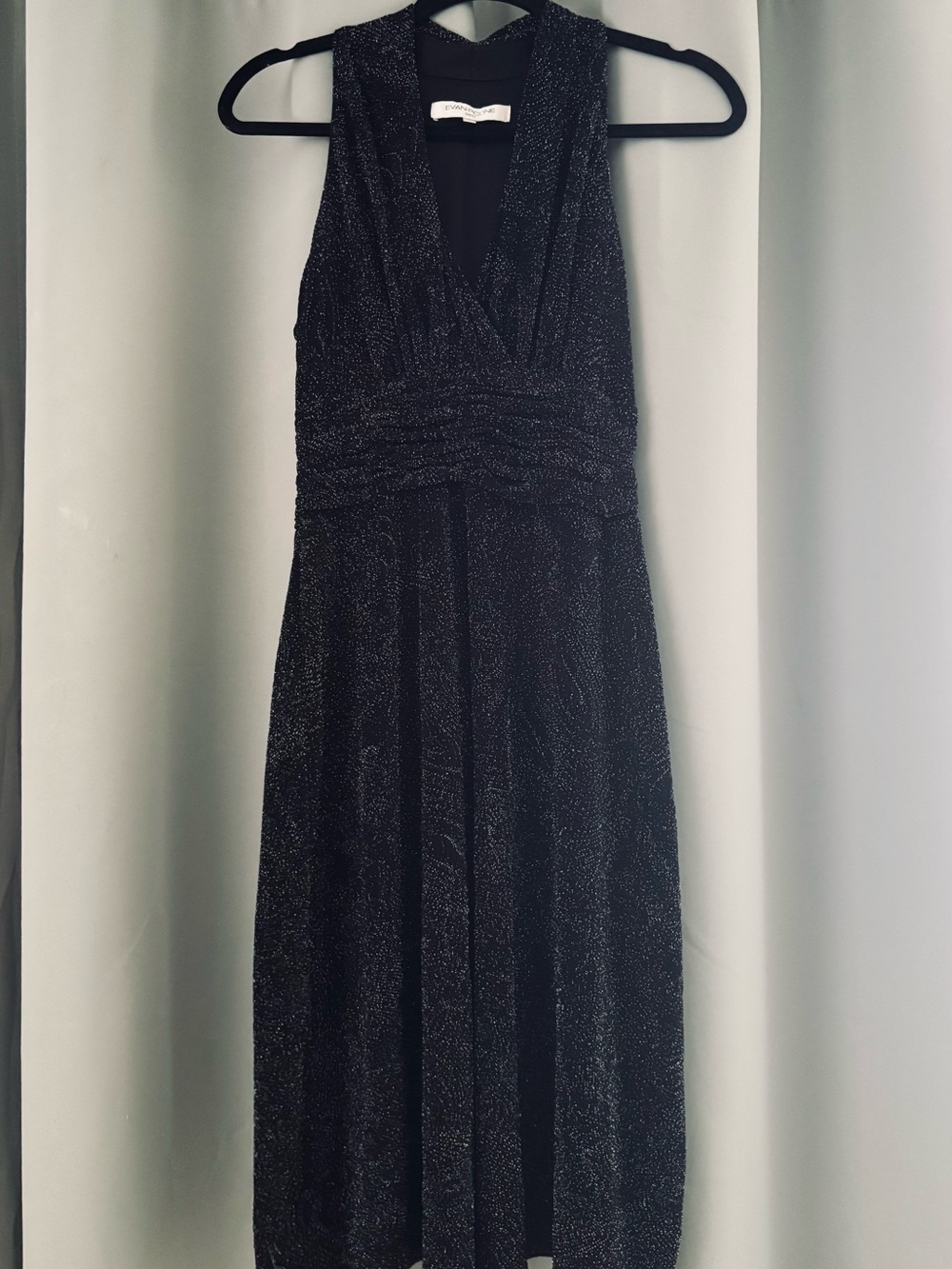 Evan Picone Black Sparkle Sleeveless V-Neck Midi Dress
